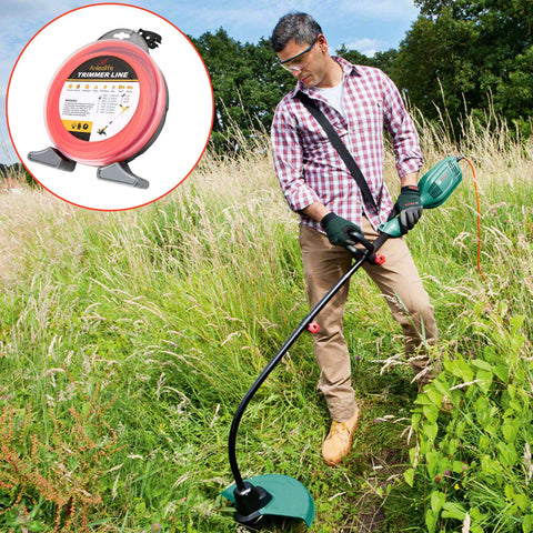 A ANLEOLIFE orange line donut in use for heavy weed clearing.
