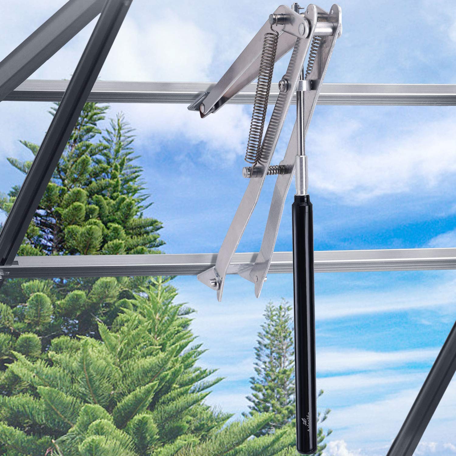 A ANLEOLIFE solar window louvre opener demonstrating power-free operation