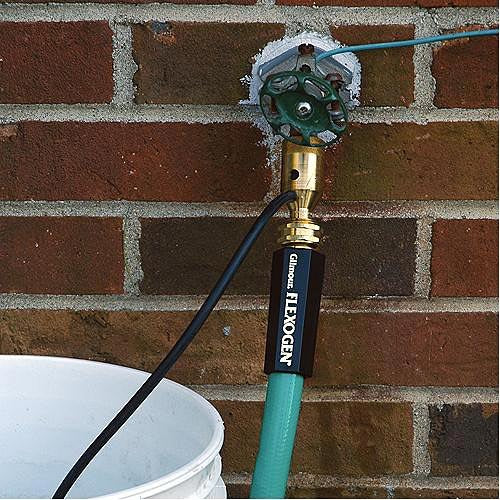Back-flow preventer on A.M. Leonard Hozon Siphon Mixer supports safe outdoor mixing.