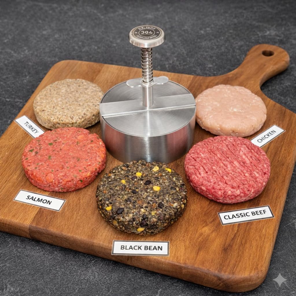A.T. Indy patty maker shows ergonomic design for easy shaping