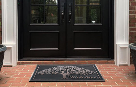 A1 Home Collections decorative rubber welcome mat enhances curb appeal at the doorway.