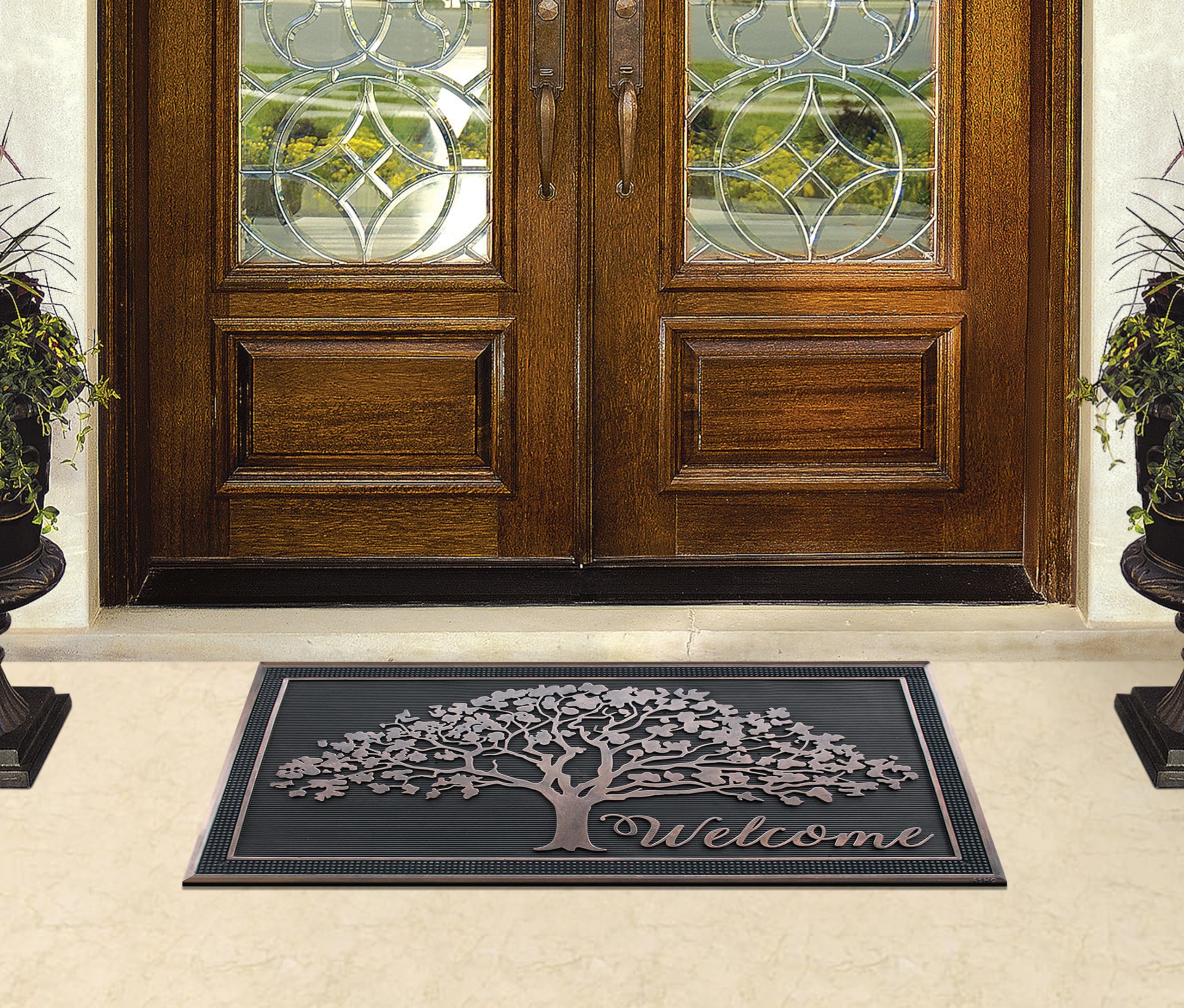 A1 Home Collections shredded-tree rubber texture mat adds durable exterior protection.