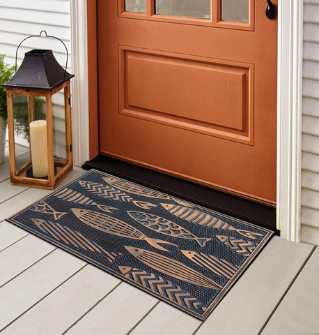 A1 HOME COLLECTIONS nautical-fish mat provides durable non-slip backing for safe entry
