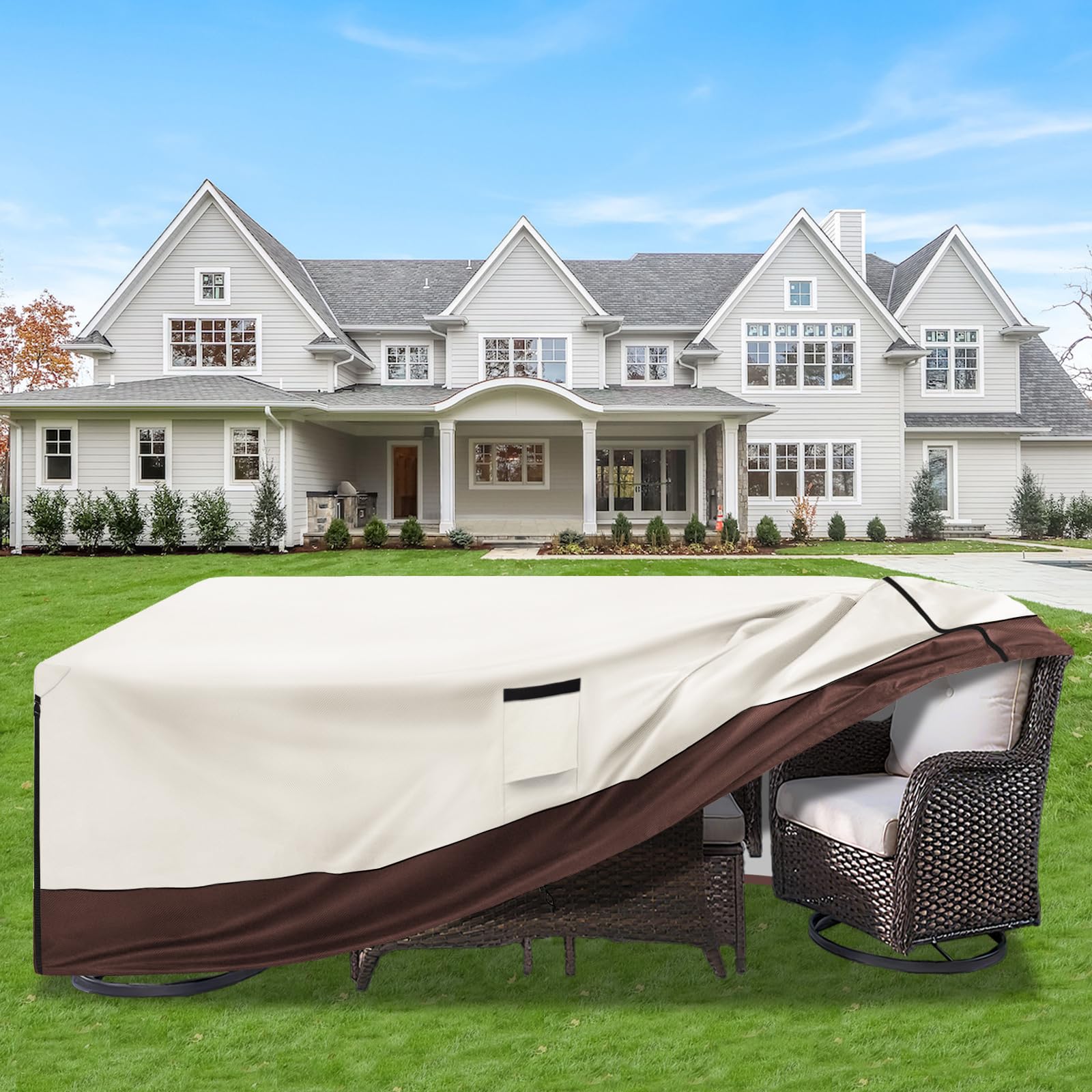 Aacabo all-season outdoor protection for wicker, wood, and metal furniture.