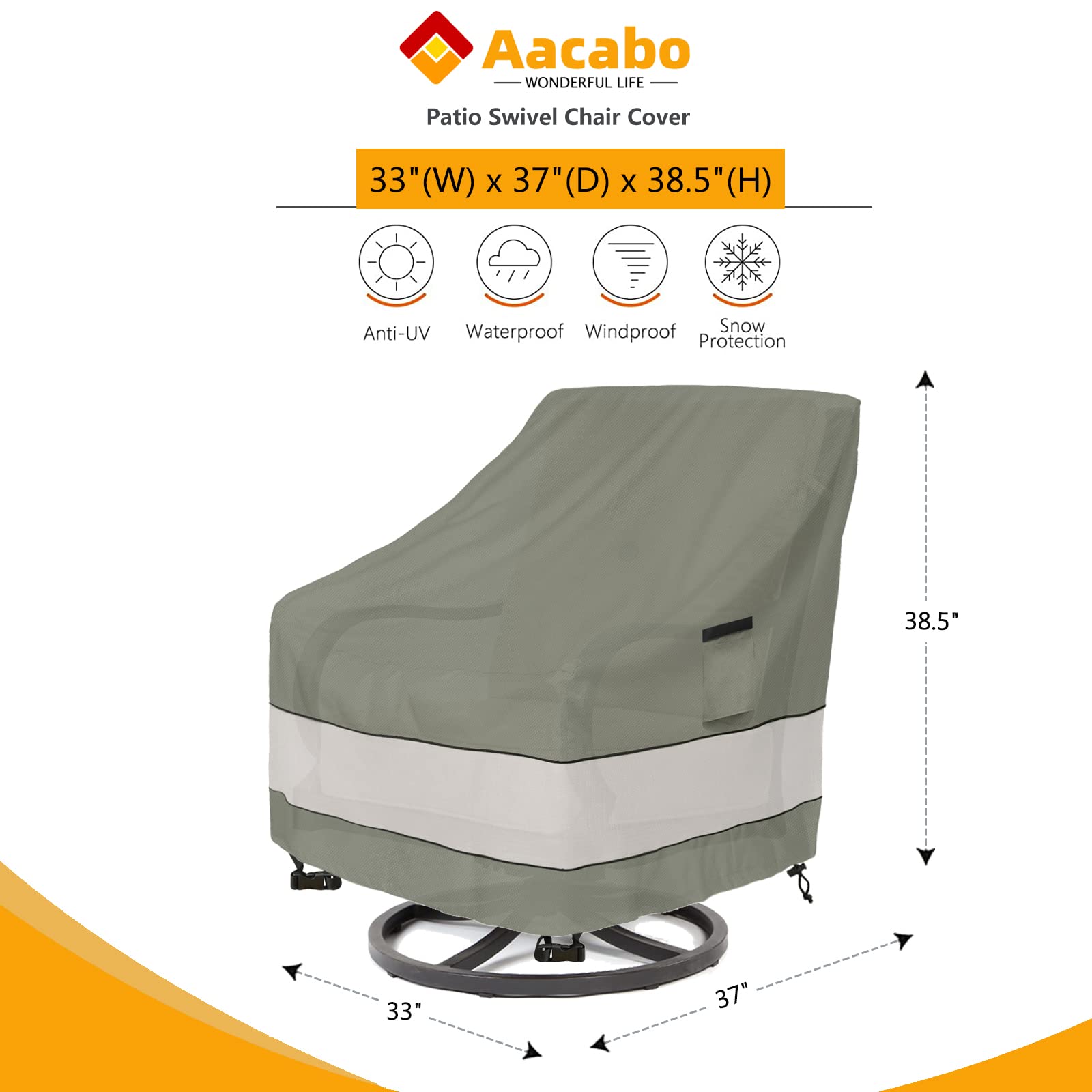Aacabo chair cover on a swivel chair demonstrating windproof fit for windy days.