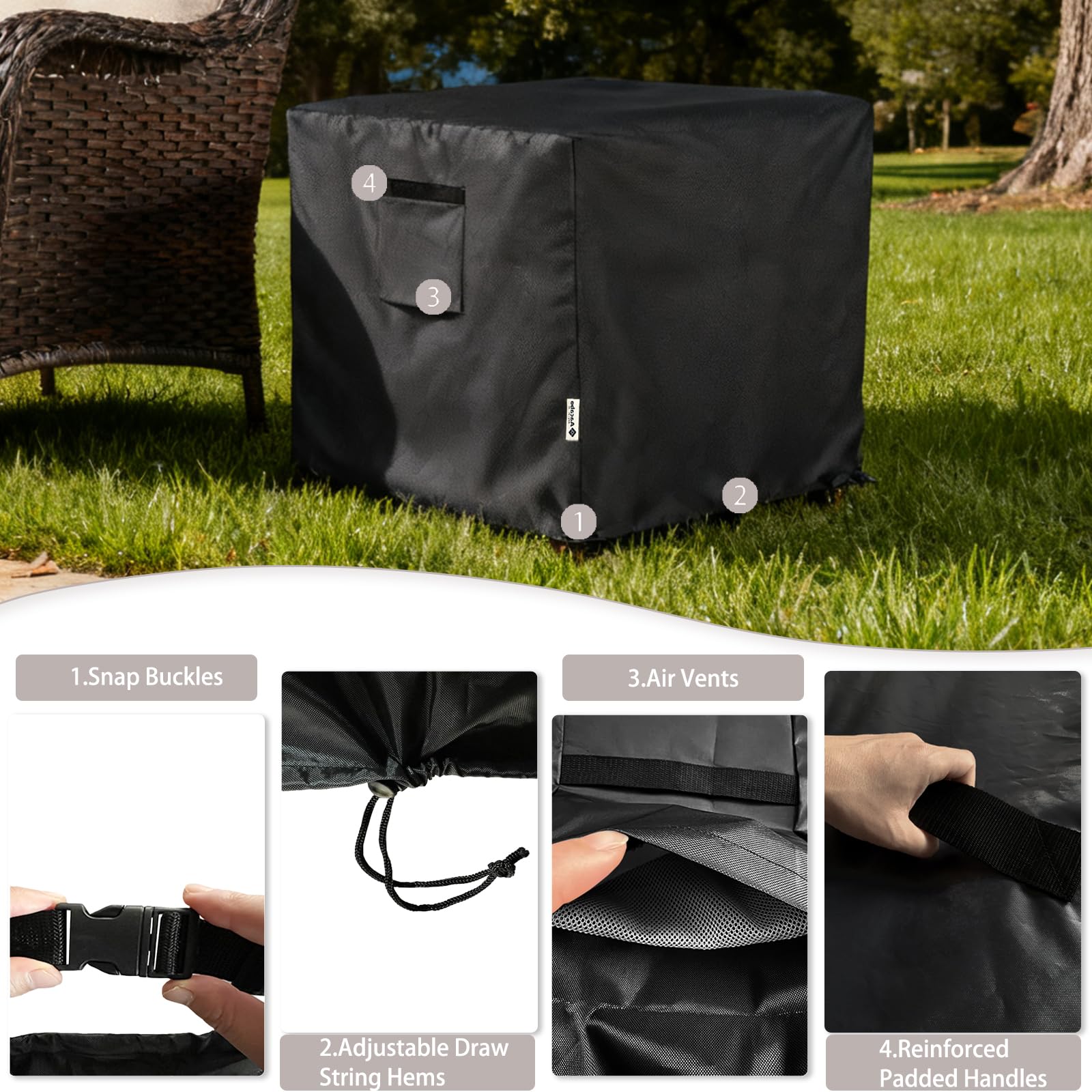 Aacabo bottom straps secure the cover during strong winds.