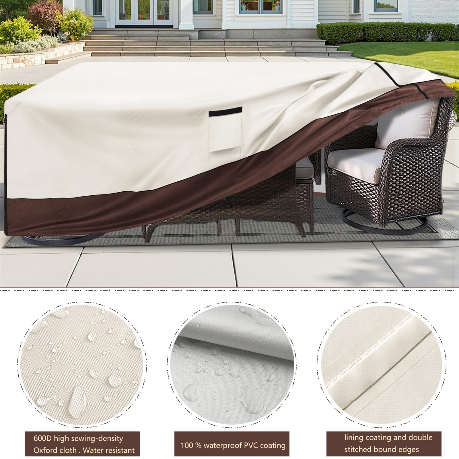 Aacabo cover protects sectional sofa and other pieces, keeping cushions dry.