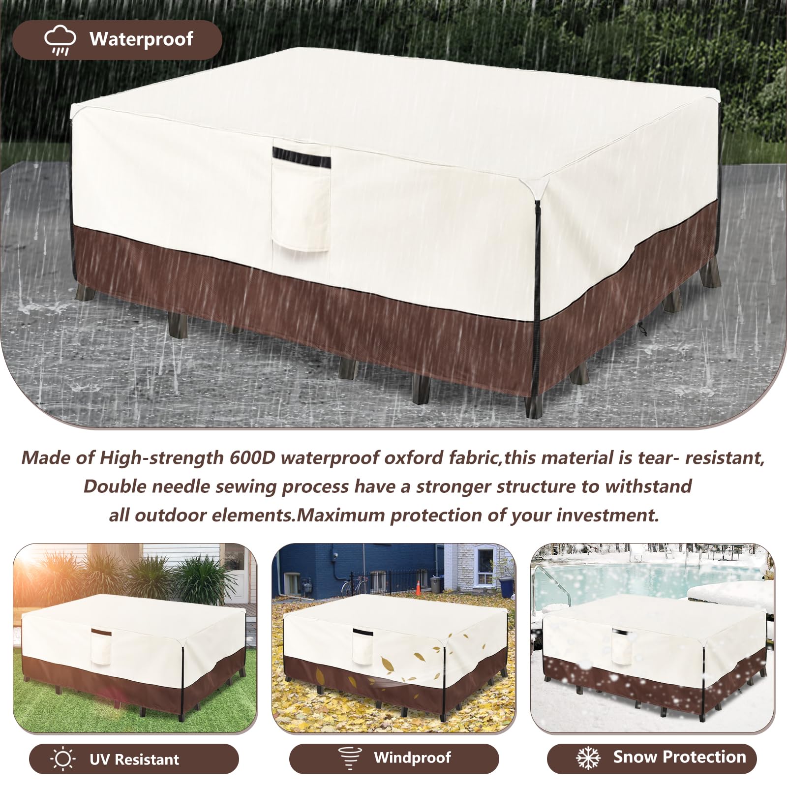 Aacabo waterproof backing protects against rain, snow, and debris.