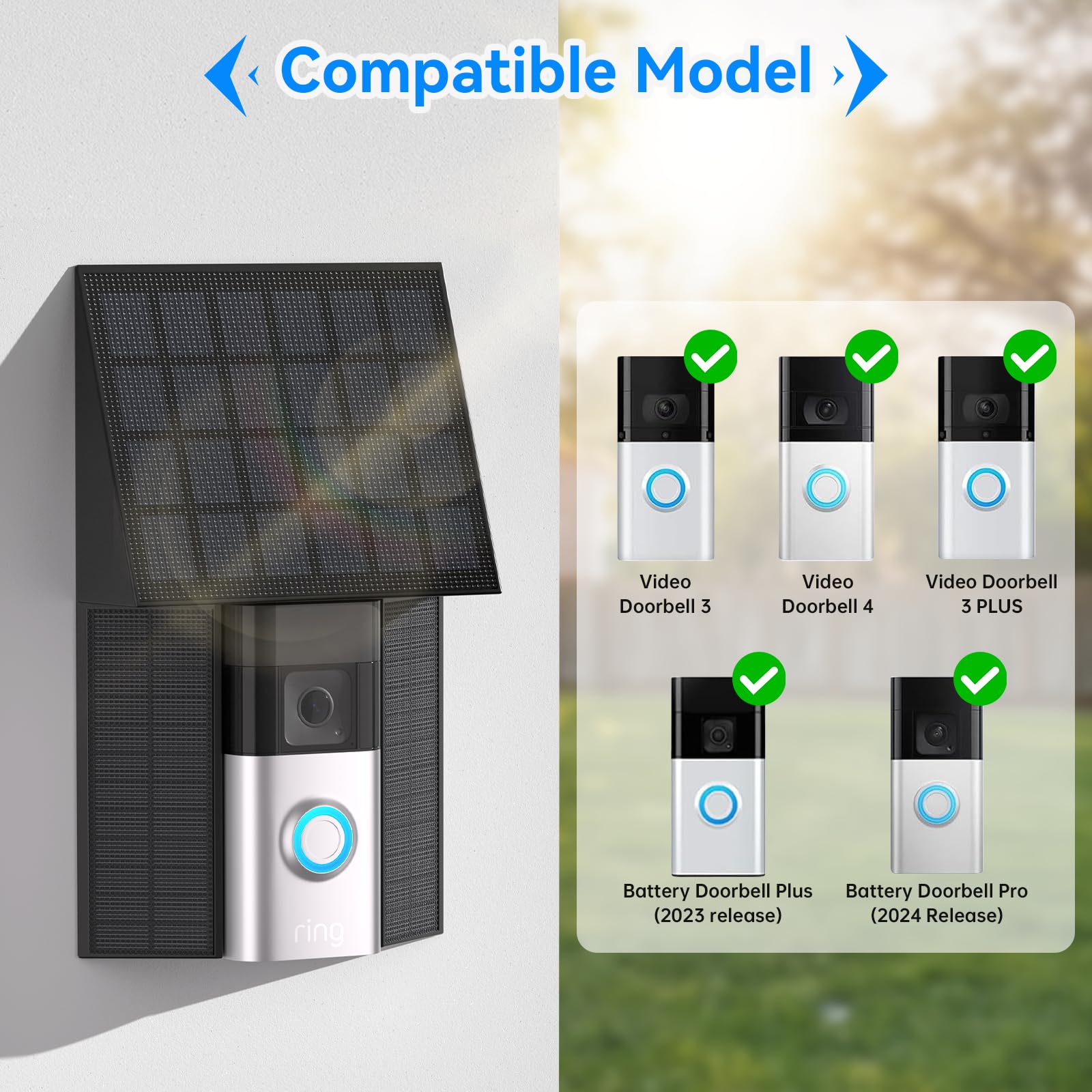 Aaeytby all-in-one doorbell mount and solar panel for easy setup.