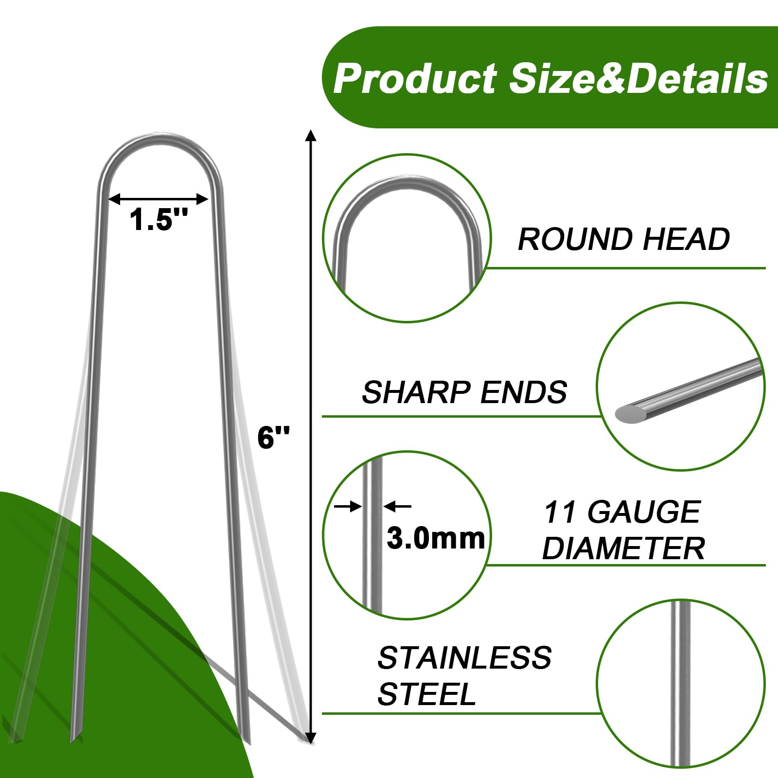 AAGUT 11-gauge galvanized stake with sharp tip for easy ground insertion.