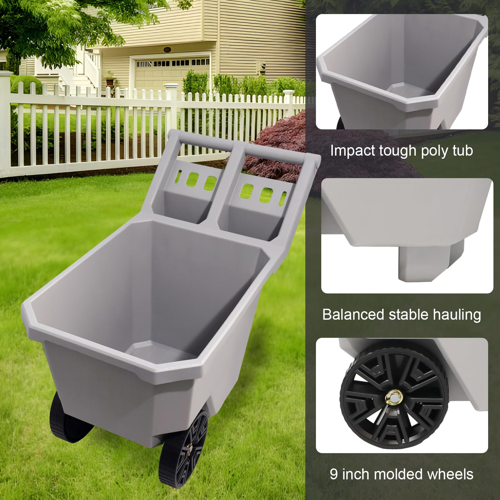 AAIN nine-inch maintenance-free wheels for smooth transport on varied surfaces.