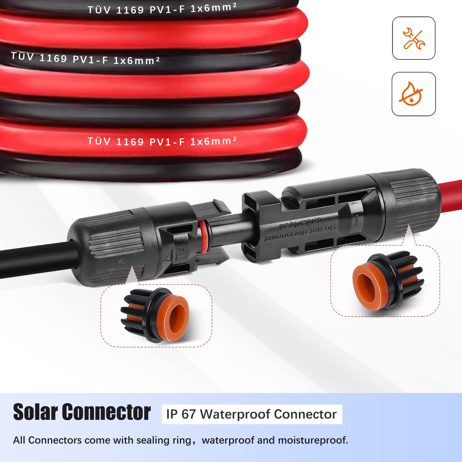 AAKL solar extension cable 10AWG handles up to 1000V DC and 30A.
