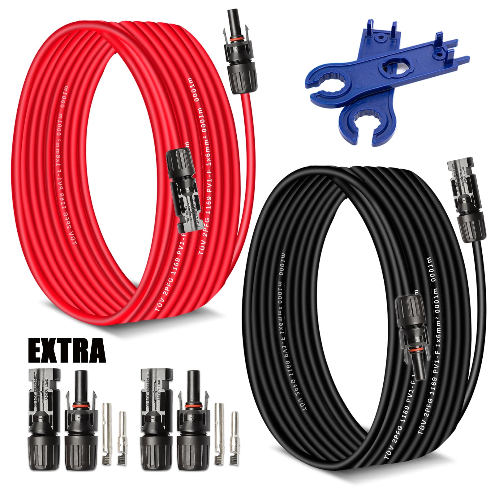 AAKL solar extension cable 30ft with red and black leads for rooftop PV wiring.