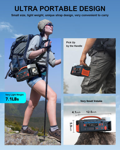 Aaoyun compact camping battery with built in handle for easy transport