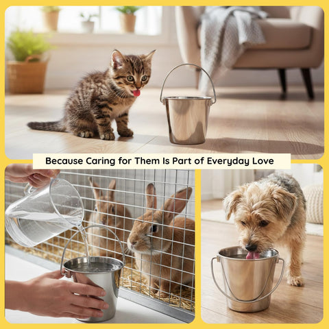 AASPIRE PETS heavy-duty bucket mounted on kennel door for tidy water and food access.