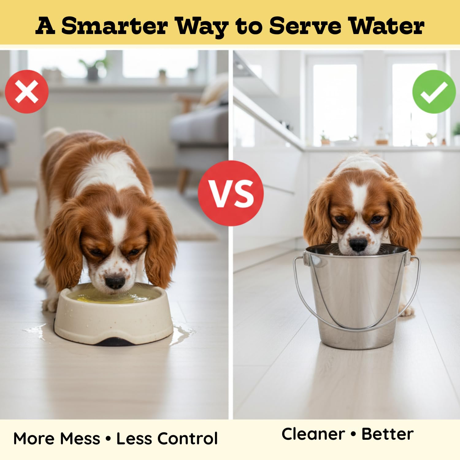 AASPIRE PETS round bucket helps keep feeding areas neat and organized.