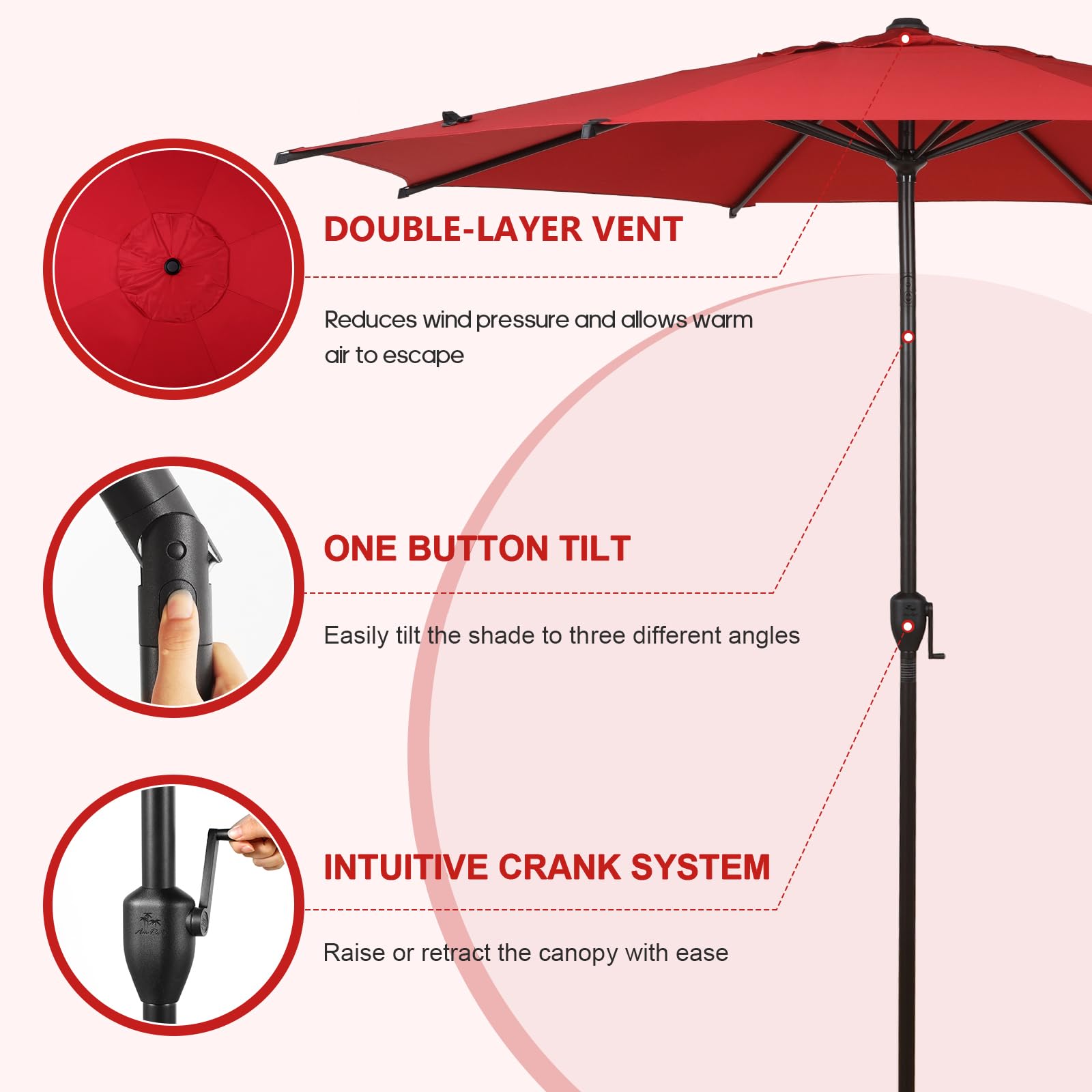 Abba Patio 9ft Lyon umbrella reinforced aluminum ribs resist wind