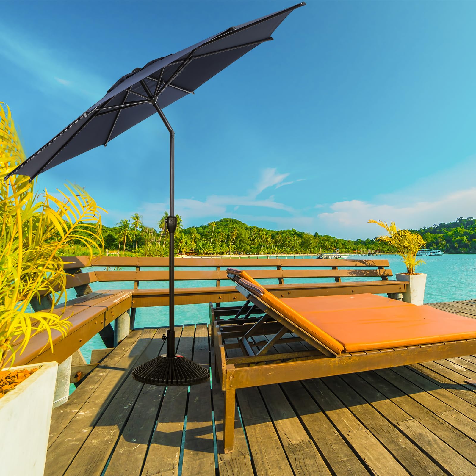 Abba Patio Lyon 9FT umbrella supports outdoor dining for up to six people.