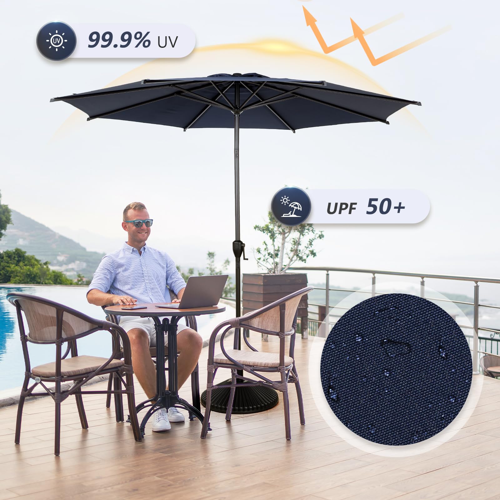 Abba Patio Lyon 9FT umbrella UV protection blocks harsh rays.