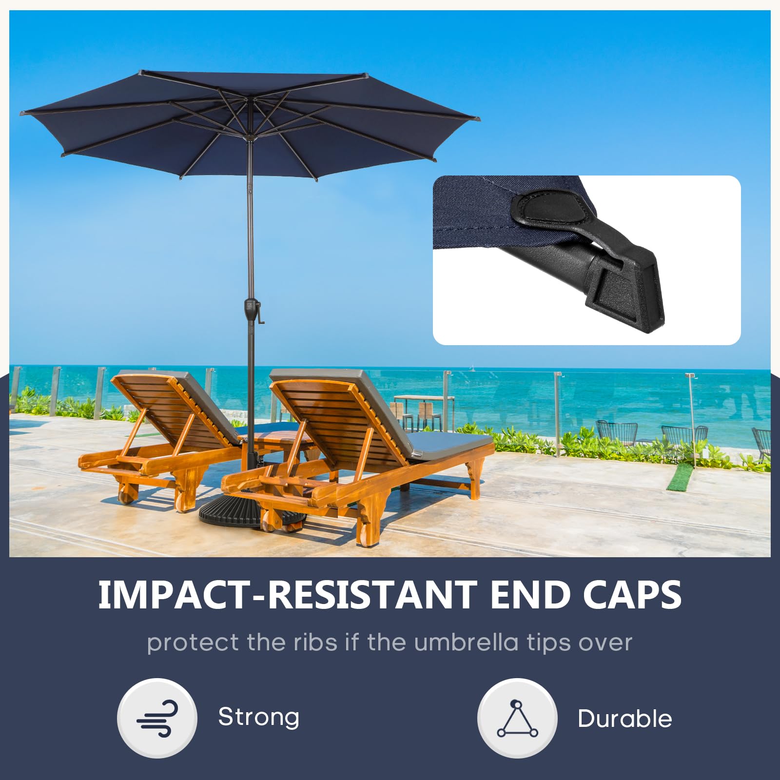 Abba Patio Lyon 9FT umbrella water-bead canopy keeps you dry.