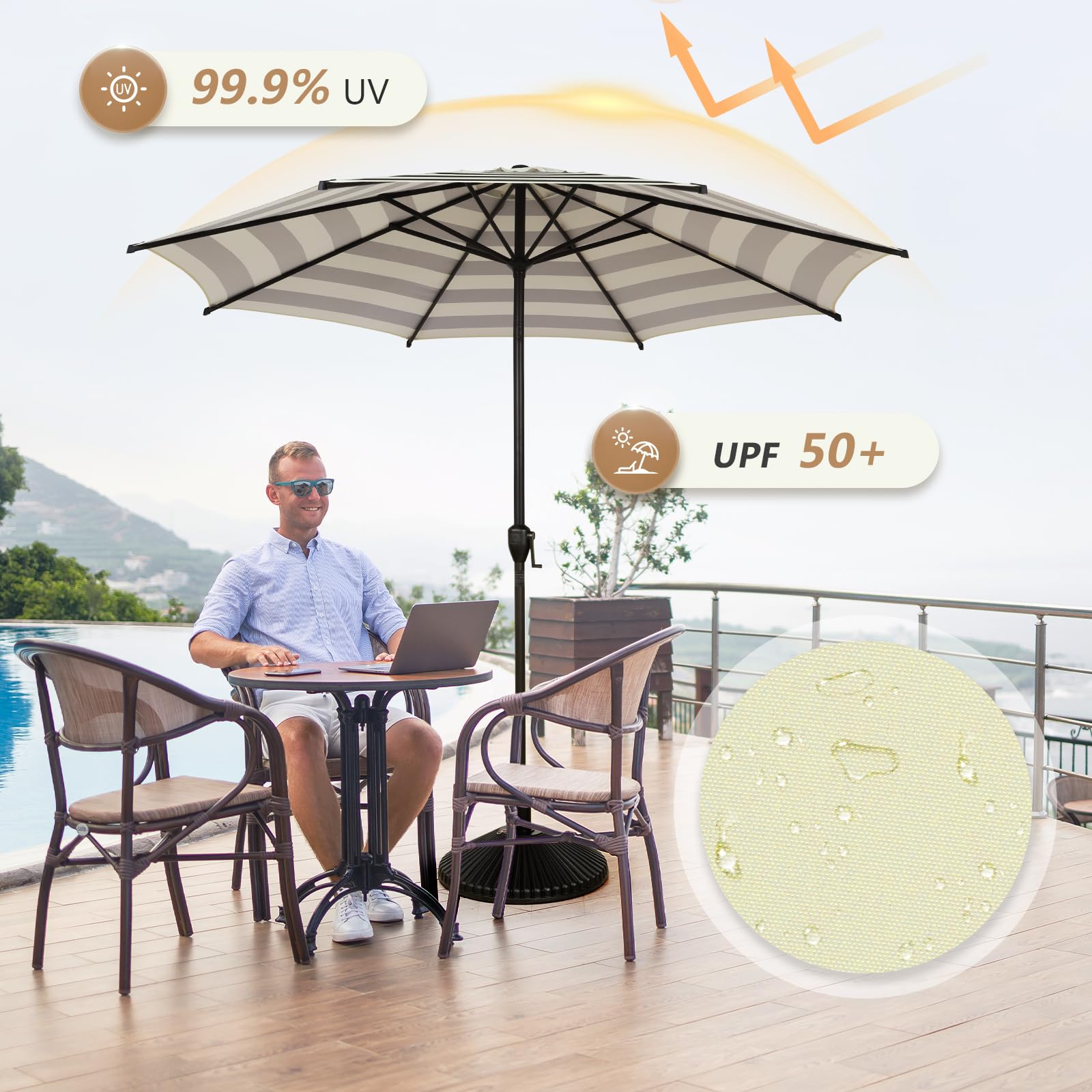 Abba Patio Lyon canopy is waterproof to keep you dry in light rain