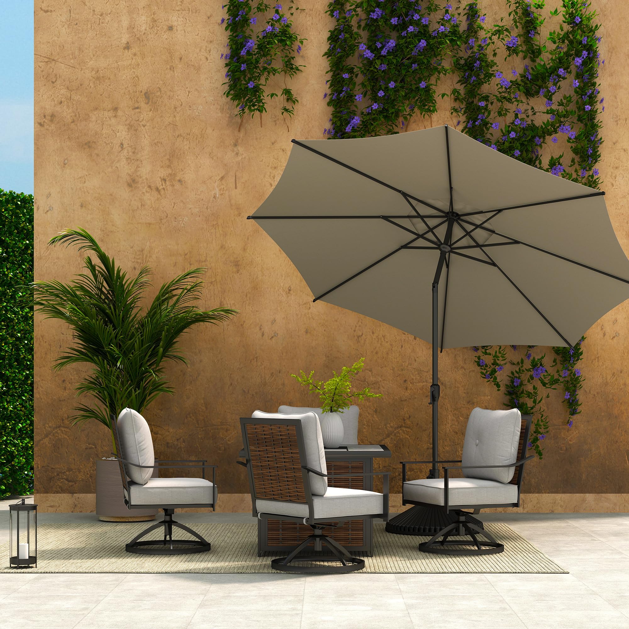 Abba Patio Lyon umbrella shown inserting into base for easy setup