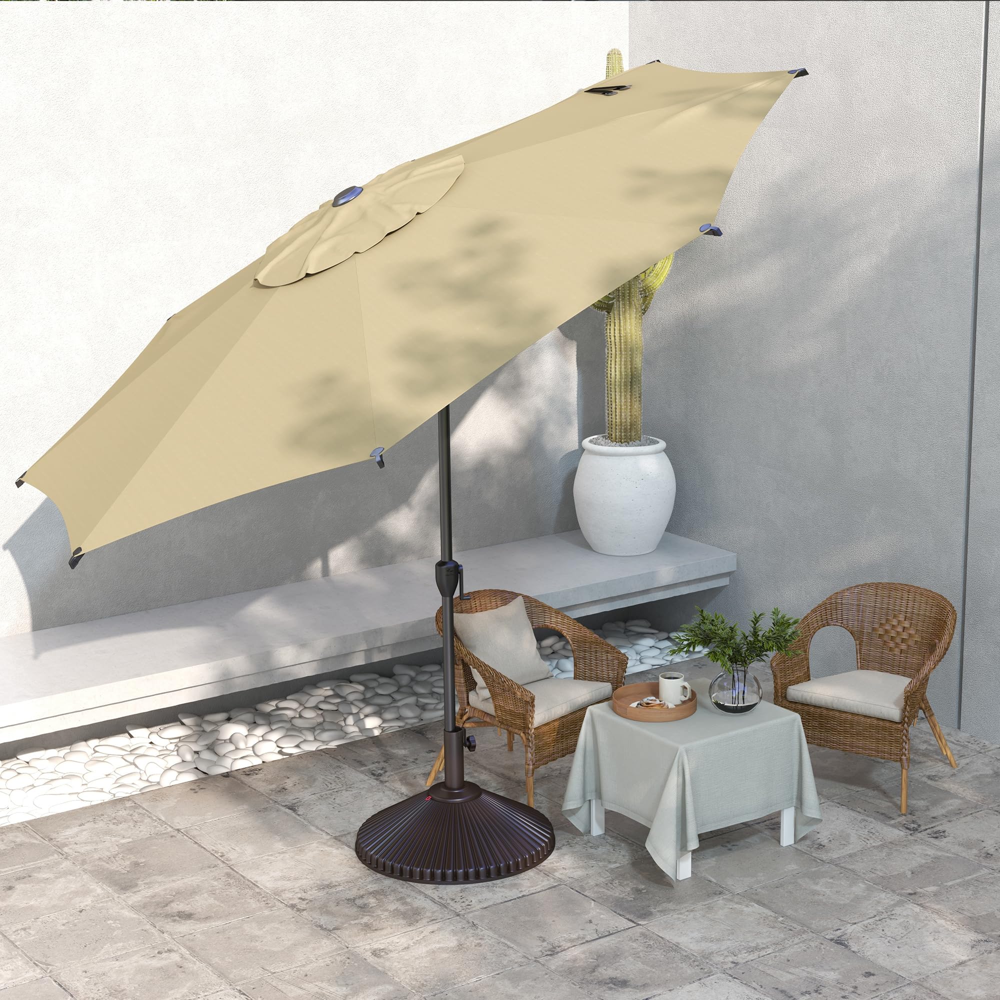 Abba Patio Lyon umbrella with crank operation shows easy height and angle adjustments.