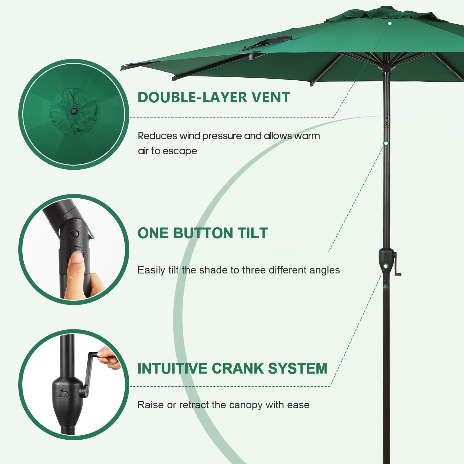 Abba Patio Lyon umbrella reinforced ribs resist gusts for stable backyard use