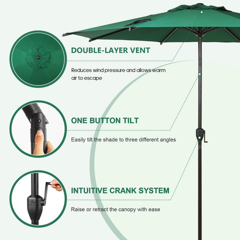 Abba Patio Lyon umbrella reinforced ribs resist gusts for stable backyard use