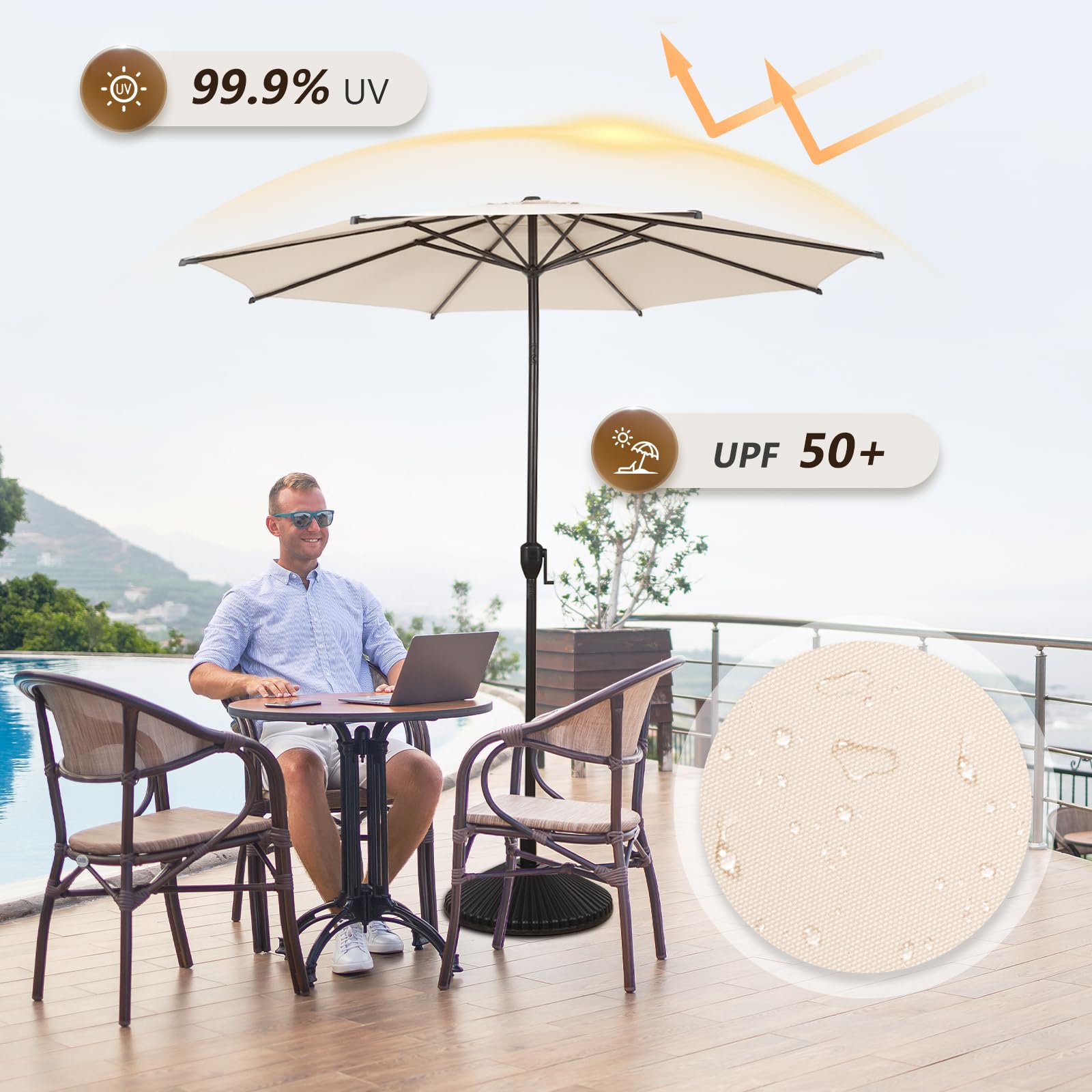 Abba Patio Lyon umbrella UPF 50+ fabric blocks sun effectively