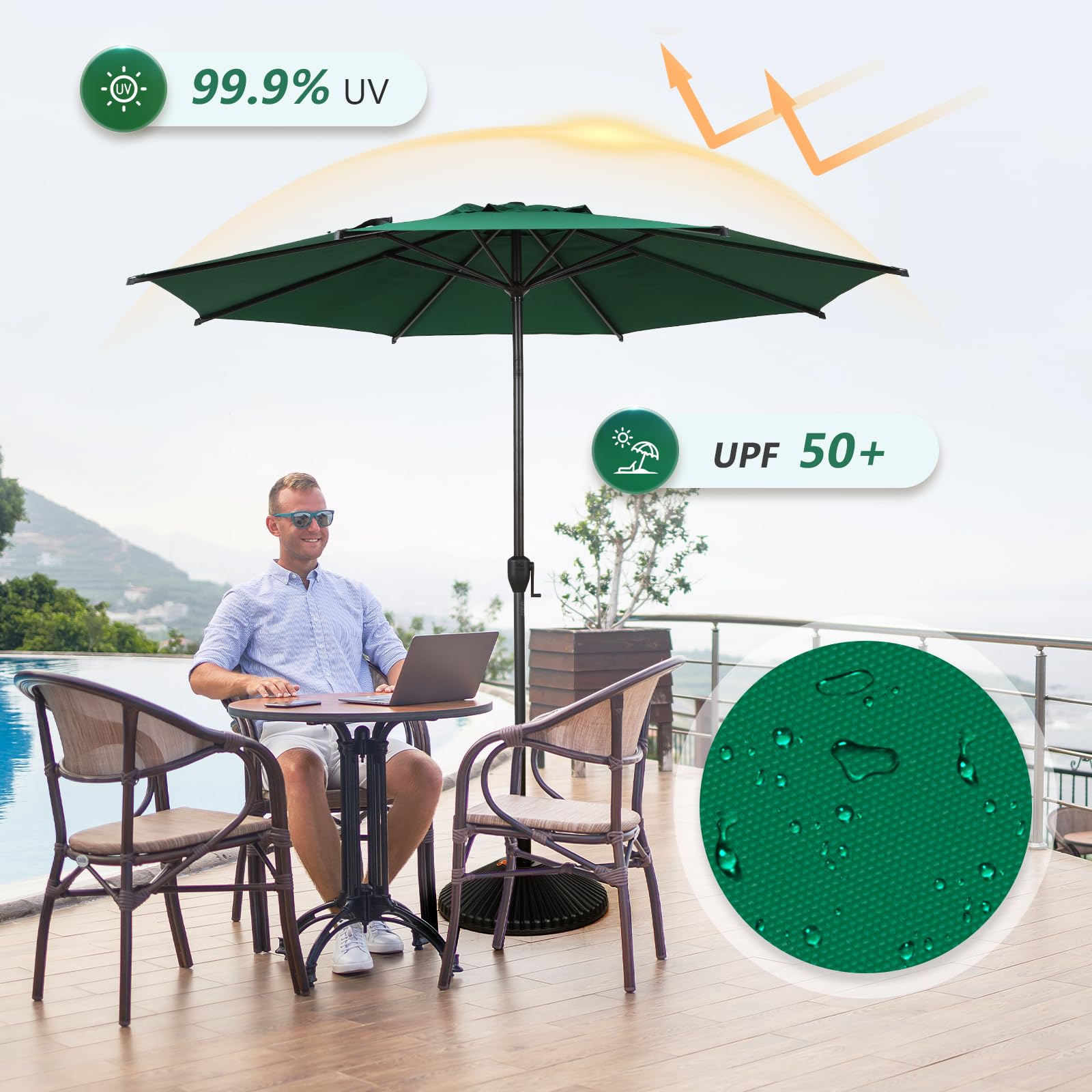 Abba Patio Lyon umbrella UPF 50+ fabric blocks strong sun exposure