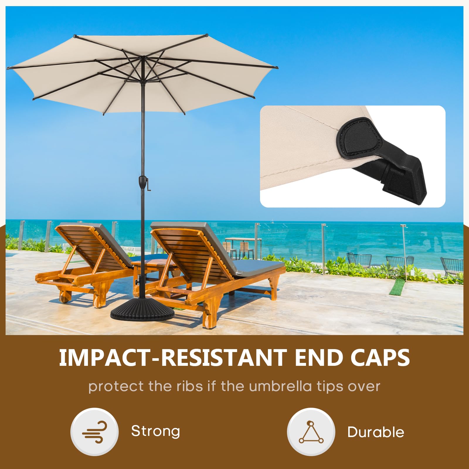 Abba Patio Lyon umbrella waterproof canopy beads water and dries quickly