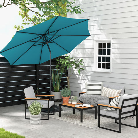 Abba Patio Lyon umbrella crank-action demonstrates easy height adjustment.