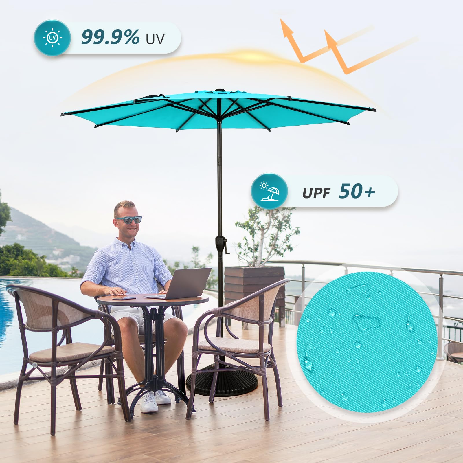 Abba Patio Lyon canopy with UPF 50+ fabric blocks strong sun rays.