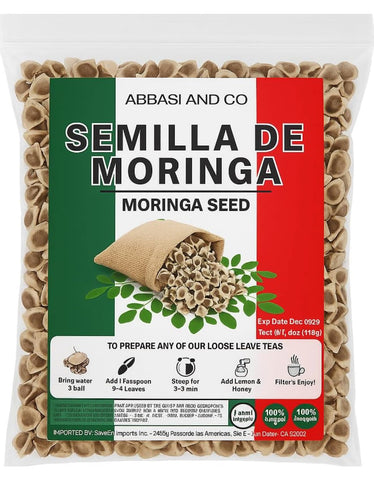 ABBASI & CO Moringa PKM1 seeds package for planting and flavor-rich snacks.