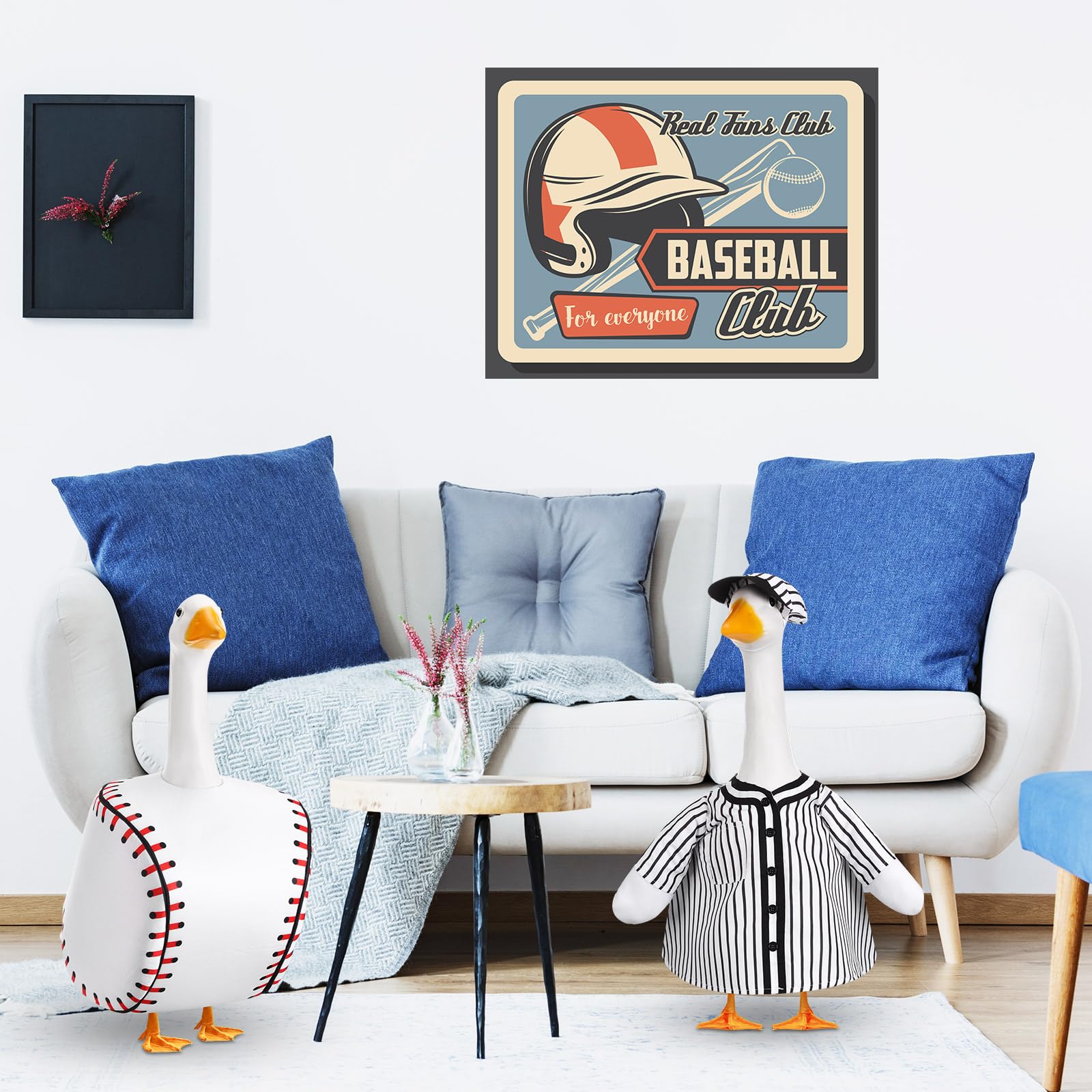 Abbylike baseball goose outfit white black color scheme on yard statue