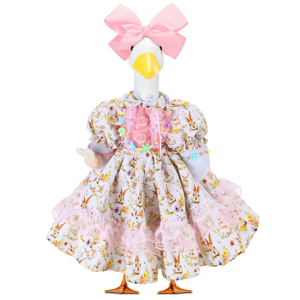 Abbylike Easter bunny goose costume on a 23-inch goose for festive outdoor decor.