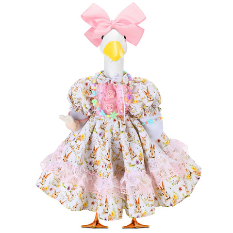 Abbylike Easter bunny goose costume on a 23-inch goose for festive outdoor decor.