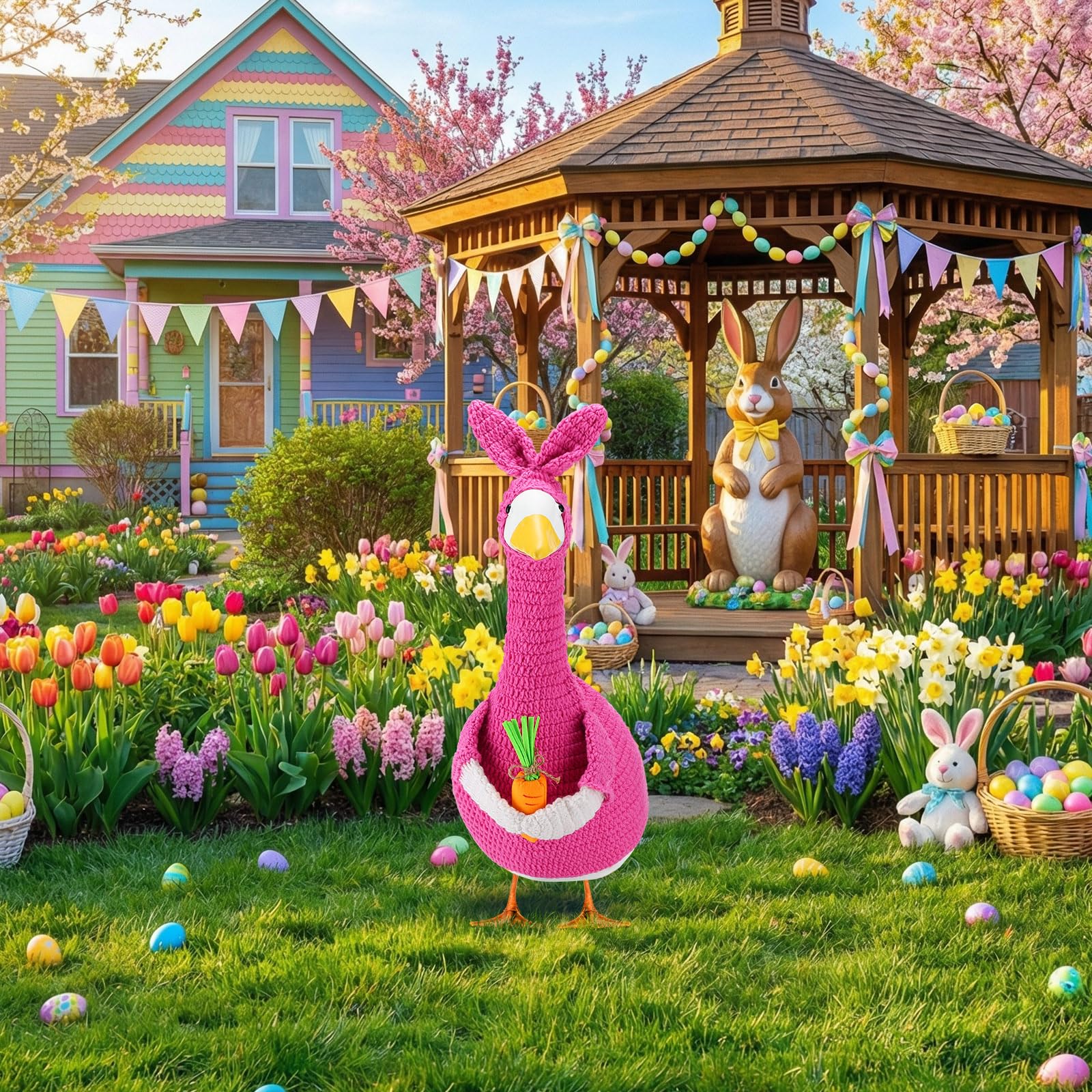 Abbylike outdoor decoration idea with bunny goose outfit and carrot