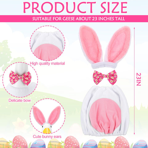 Pink fluffy dress and ears add whimsy to outdoor garden statues.