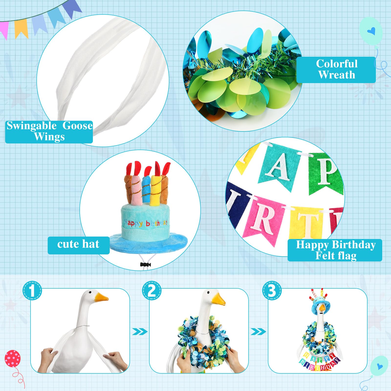 Abbylike happy birthday garland for goose enhances garden celebrations