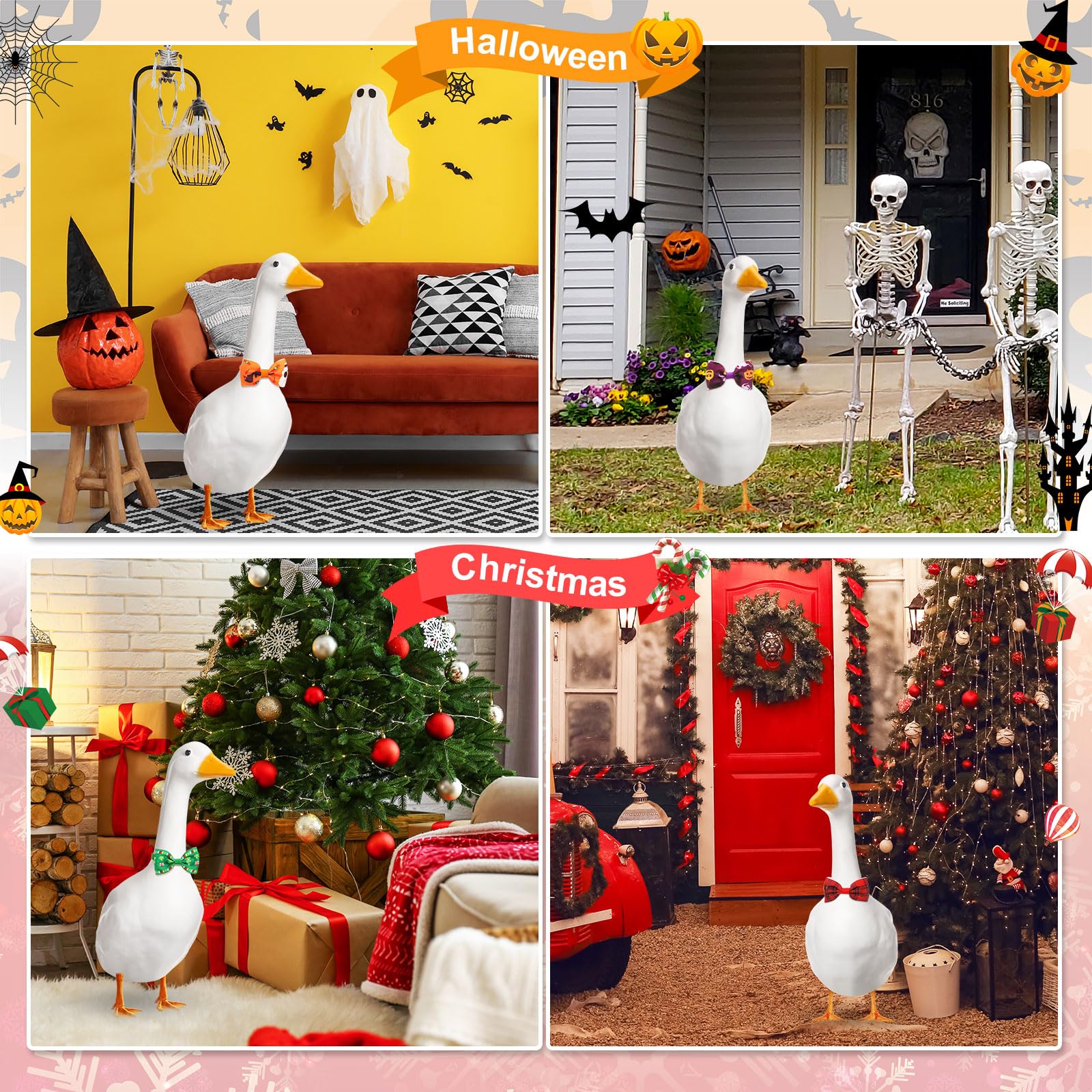 Abbylike Christmas goose bow-ties bring festive lawn vibes.