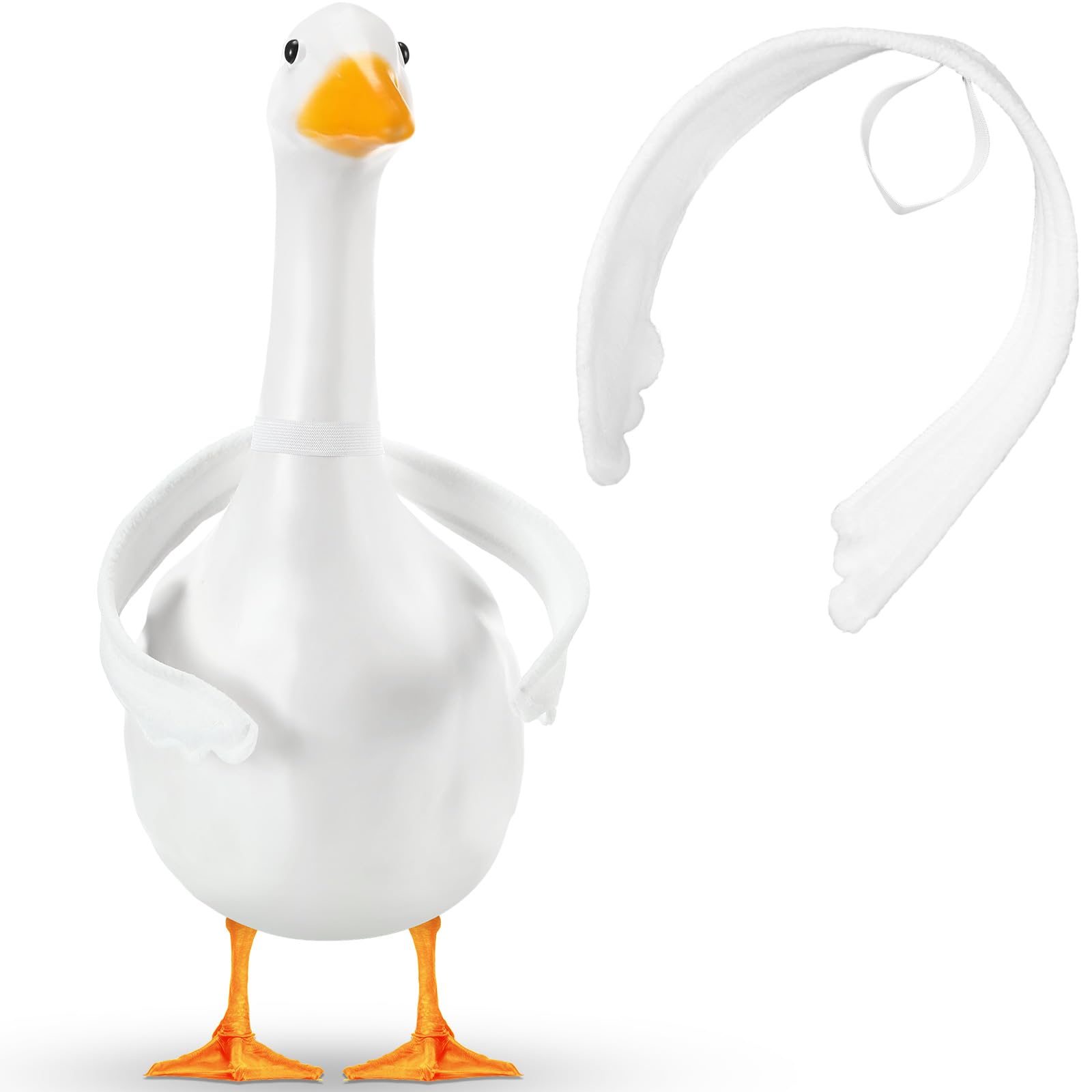 Abbylike poseable goose wings with a white wavy edge, front porch display.