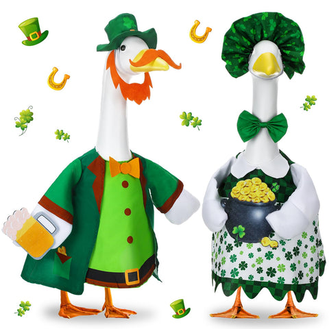 Abbylike St Patrick's Day goose outfit set on a 23-inch statue boosts curb appeal outdoors.