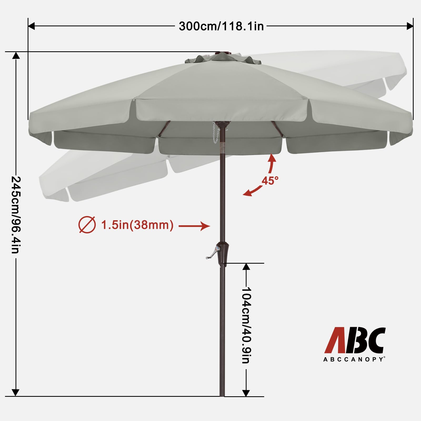 ABCCANOPY 10ft scalloped umbrella crank-tilt mechanism enabling adjustable shade