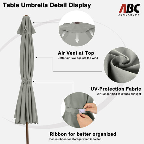 ABCCANOPY 10ft scalloped umbrella showing compatibility with 42–54 inch tables