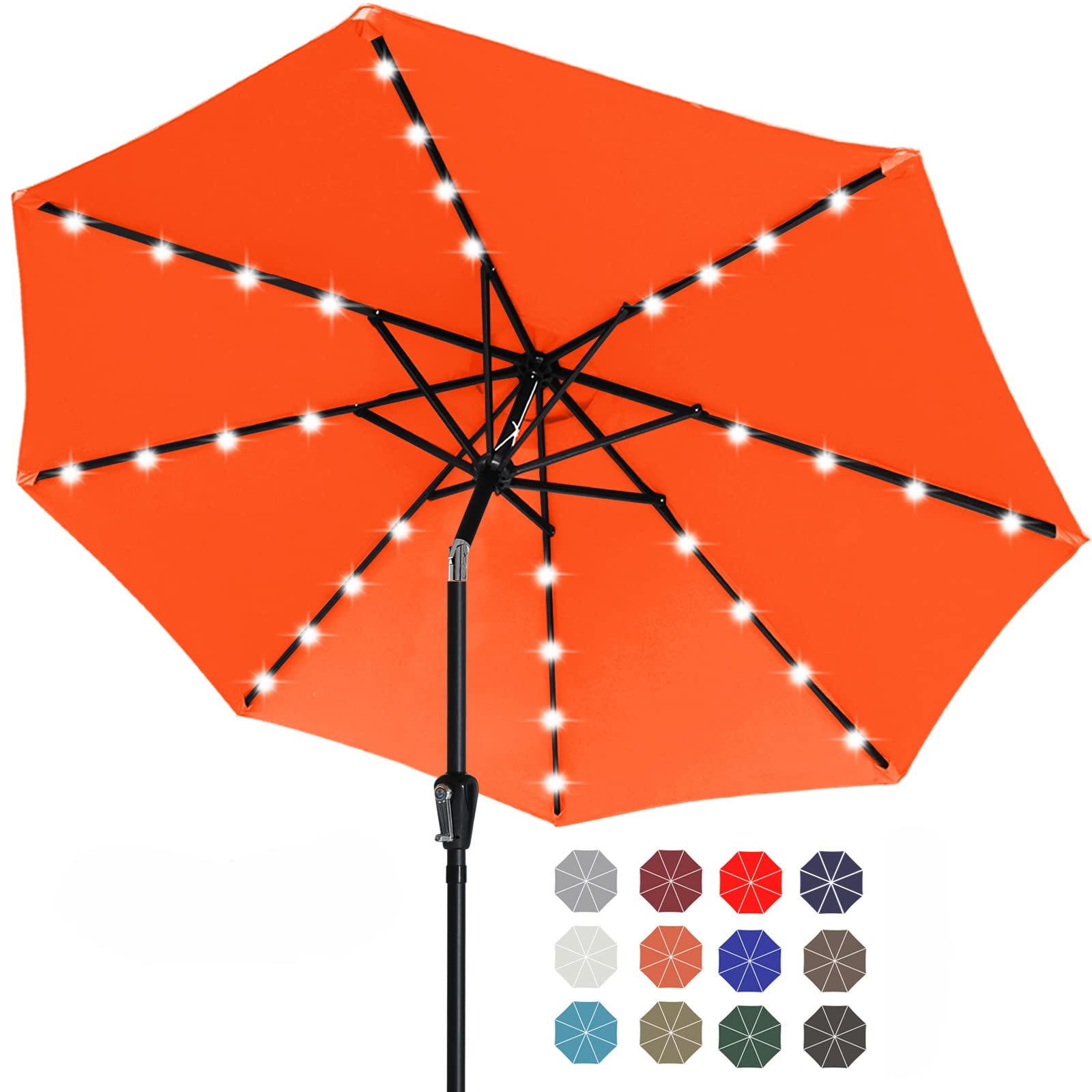 ABCCANOPY solar LED umbrella with 32 lights illuminating outdoor evenings