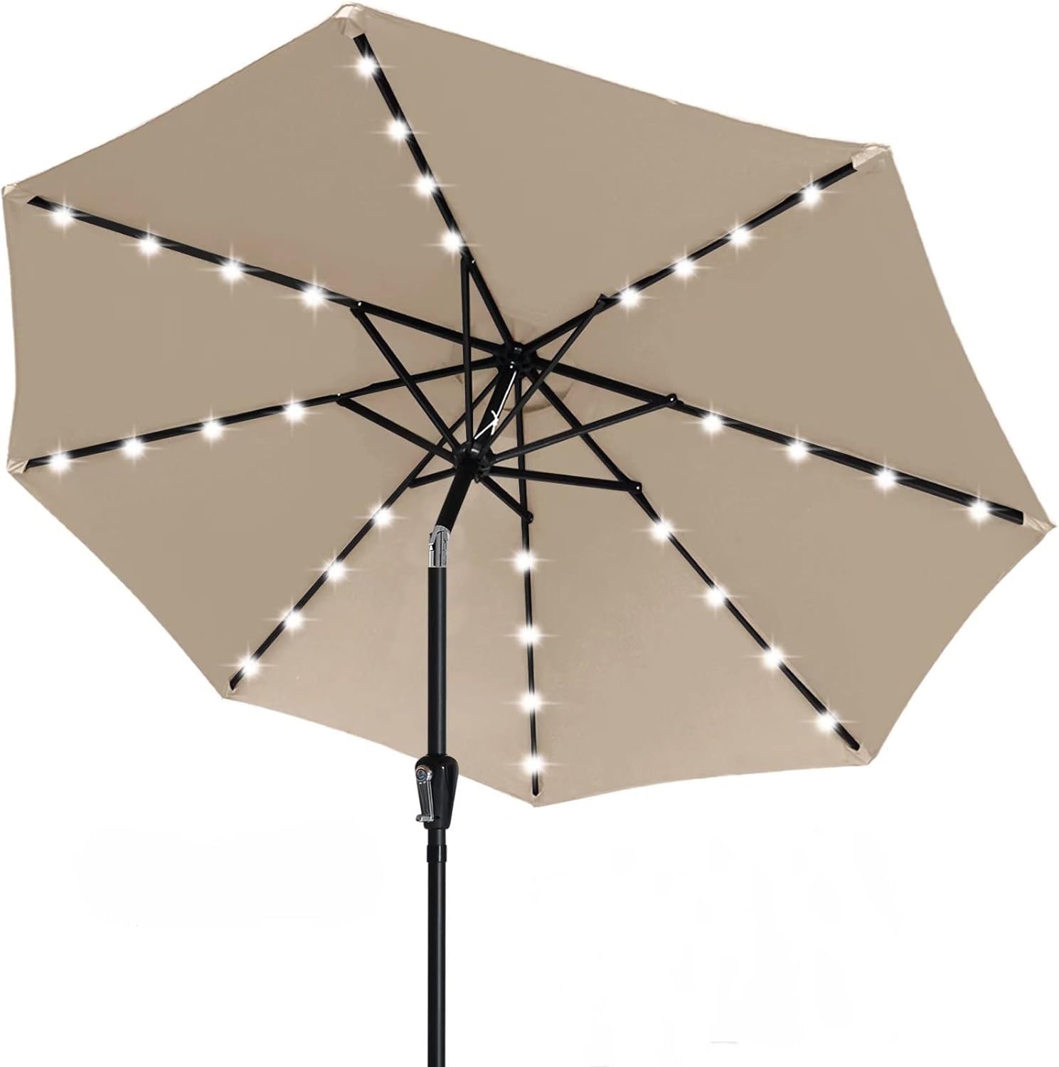 ABCCANOPY 9ft tan umbrella with 32 LED lights for evenings