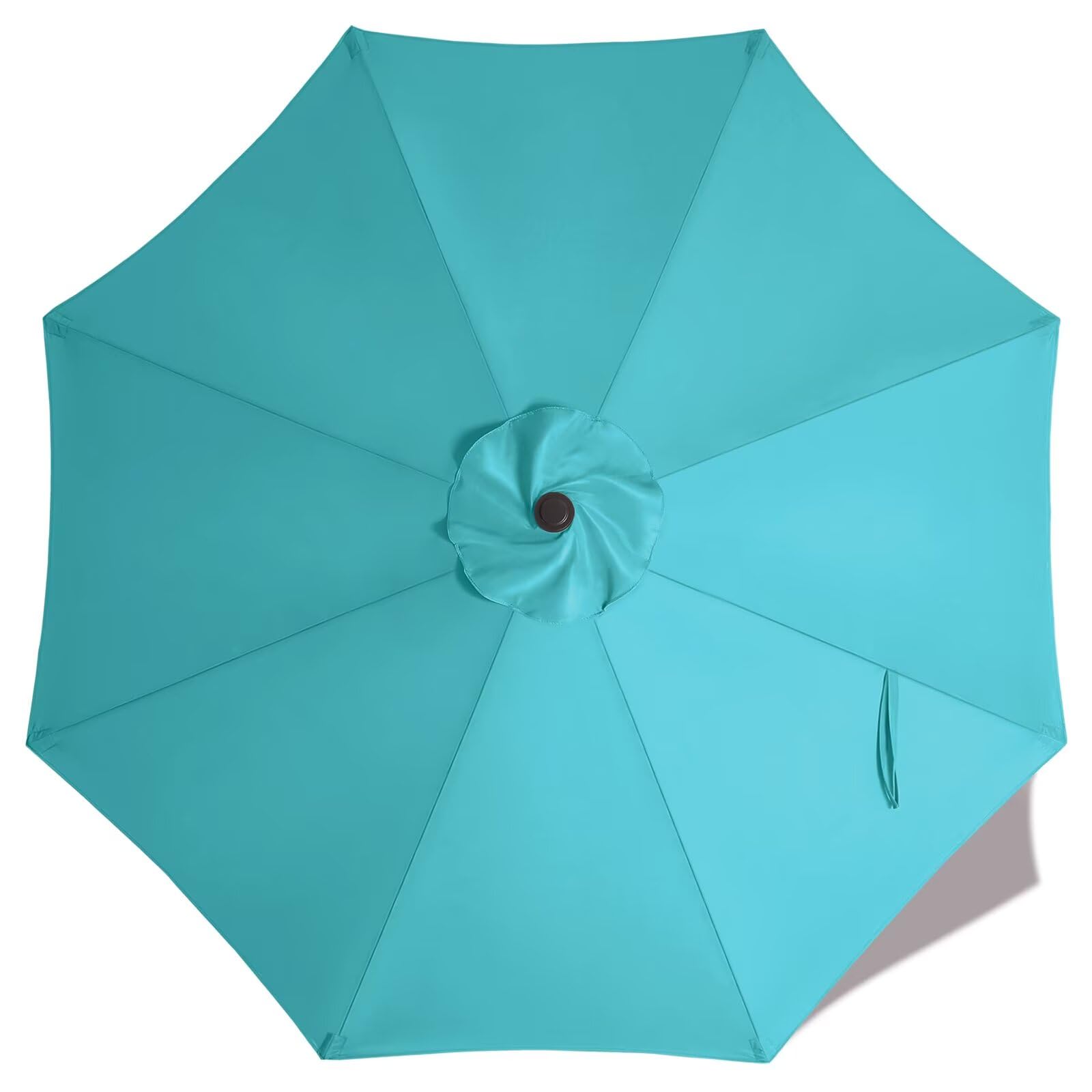ABCCANOPY turquoise 9ft top for umbrella with 8 ribs shown in shade-ready setup