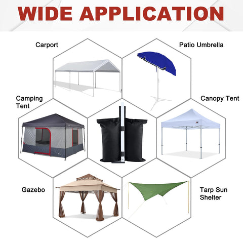 ABCCANOPY bags hold sand, rocks, or dirt for flexible anchoring.